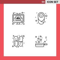 Stock Vector Icon Pack of 4 Line Signs and Symbols for computer capsule technology child pills Editable Vector Design Elements