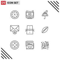 User Interface Pack of 9 Basic Outlines of creative bridge camping private mail Editable Vector Design Elements