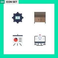 Group of 4 Flat Icons Signs and Symbols for communication analytics help cupboard presentation Editable Vector Design Elements