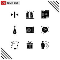 Mobile Interface Solid Glyph Set of 9 Pictograms of violin music data instrument syncing Editable Vector Design Elements