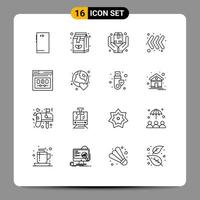 Mobile Interface Outline Set of 16 Pictograms of page left drink keyboard box Editable Vector Design Elements