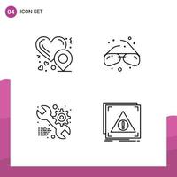 Pictogram Set of 4 Simple Filledline Flat Colors of heart location web glasses geek error Editable Vector Design Elements