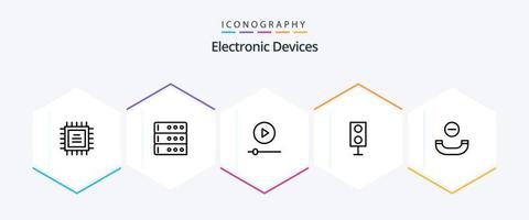 paquete de iconos de 25 líneas de dispositivos que incluye colgar. llamar. jugador. tecnología. productos vector