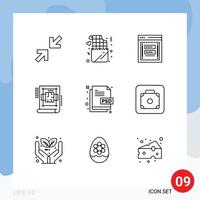 Set of 9 Vector Outlines on Grid for design blue print link plan architecture Editable Vector Design Elements