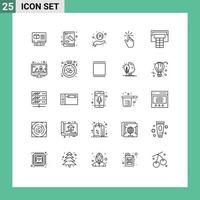 Stock Vector Icon Pack of 25 Line Signs and Symbols for hand gesture experiment finger support Editable Vector Design Elements
