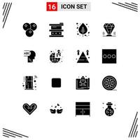 Universal Icon Symbols Group of 16 Modern Solid Glyphs of ruby value laboratory diamond nature Editable Vector Design Elements