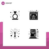 Pack of 4 creative Solid Glyphs of day firecracker ring bug spark Editable Vector Design Elements