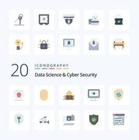 20 Data Science And Cyber Security Flat Color icon Pack like privacy monitor scanner security firewall vector