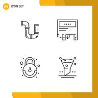 Mobile Interface Line Set of 4 Pictograms of pipe paper tools advertising lock Editable Vector Design Elements