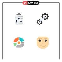 Set of 4 Commercial Flat Icons pack for clipboard chart document cogwheel bar Editable Vector Design Elements