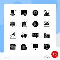 16 Universal Solid Glyphs Set for Web and Mobile Applications security sign photo shield mountain Editable Vector Design Elements