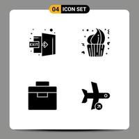 Group of 4 Modern Solid Glyphs Set for door box out cup lunchbox Editable Vector Design Elements