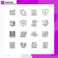 Mobile Interface Outline Set of 16 Pictograms of globe private satellite love space Editable Vector Design Elements