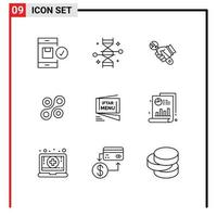 Group of 9 Modern Outlines Set for cryptocurrency radium genetic modification hand fix Editable Vector Design Elements