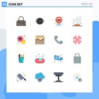 Mobile Interface Flat Color Set of 16 Pictograms of offer mail briefcase in map pin scientific research science lab Editable Pack of Creative Vector Design Elements