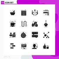 Pack of 16 Modern Solid Glyphs Signs and Symbols for Web Print Media such as tea breakfast conference size height Editable Vector Design Elements