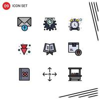 Modern Set of 9 Filledline Flat Colors and symbols such as box holy timer book down Editable Vector Design Elements