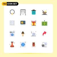 Mobile Interface Flat Color Set of 16 Pictograms of aromatic dustbin sports container bin Editable Pack of Creative Vector Design Elements