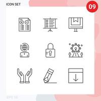Pack of 9 Modern Outlines Signs and Symbols for Web Print Media such as locked modern commerce management business Editable Vector Design Elements