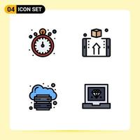 Pictogram Set of 4 Simple Filledline Flat Colors of pocket watch cloud watch money infrastructure Editable Vector Design Elements