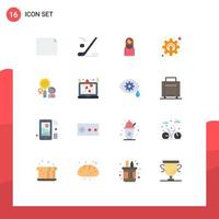 Pack of 16 Modern Flat Colors Signs and Symbols for Web Print Media such as location mechanism women gear cogwheel Editable Pack of Creative Vector Design Elements