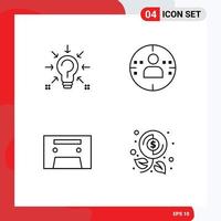 Mobile Interface Line Set of 4 Pictograms of bulb audiotape solution profile budget Editable Vector Design Elements