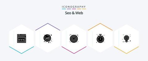 Seo and Web 25 Glyph icon pack including light. time. seo. mobile. alert vector