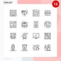 User Interface Pack of 16 Basic Outlines of communication bread roller advertising baking page Editable Vector Design Elements