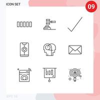 Pictogram Set of 9 Simple Outlines of love date hammer app complete Editable Vector Design Elements