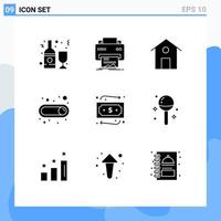 Universal Icon Symbols Group of 9 Modern Solid Glyphs of shopping toggle hardware switch building Editable Vector Design Elements