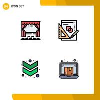 Universal Icon Symbols Group of 4 Modern Filledline Flat Colors of curtain arrow movie maths down Editable Vector Design Elements