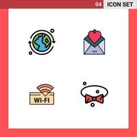 4 Universal Filledline Flat Colors Set for Web and Mobile Applications earth wifi letter love letter device Editable Vector Design Elements