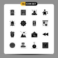 16 Universal Solid Glyphs Set for Web and Mobile Applications basic bell garbage alarm shopping Editable Vector Design Elements