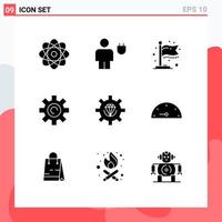 9 Universal Solid Glyph Signs Symbols of development coding finish user interface Editable Vector Design Elements