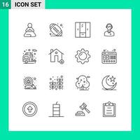 Group of 16 Outlines Signs and Symbols for online consultant customer cupboard consulting support Editable Vector Design Elements