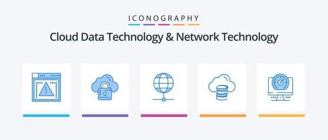 Cloud Data Technology And Network Technology Blue 5 Icon Pack Including computer. dollar. globe . money . cloud. Creative Icons Design vector