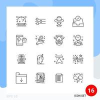 Set of 16 Modern UI Icons Symbols Signs for seo marketing brim business inbox Editable Vector Design Elements