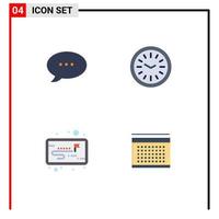 Modern Set of 4 Flat Icons Pictograph of bubble calendar clock project date Editable Vector Design Elements