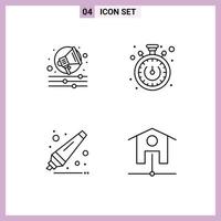 Set of 4 Modern UI Icons Symbols Signs for alert network stopwatch back to school wifi Editable Vector Design Elements