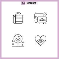 4 Universal Line Signs Symbols of bag summer shop news update heart Editable Vector Design Elements