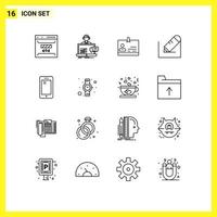 Universal Icon Symbols Group of 16 Modern Outlines of school write service pencil identity Editable Vector Design Elements