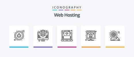 paquete de iconos de la línea 5 de alojamiento web que incluye estadísticas. grafico. alojamiento de servidor. análisis. SEO diseño de iconos creativos vector