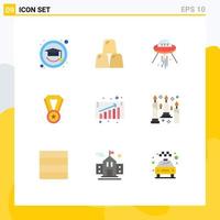 Mobile Interface Flat Color Set of 9 Pictograms of sales business growth space medal achievement Editable Vector Design Elements