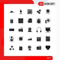 Pack of 25 Modern Solid Glyphs Signs and Symbols for Web Print Media such as group business camping focus group tool Editable Vector Design Elements