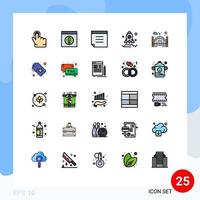 25 colores planos de línea rellena universales establecidos para aplicaciones web y móviles etiqueta de precio nota de entrada puerta cohete elementos de diseño vectorial editables vector