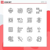 Mobile Interface Outline Set of 16 Pictograms of object envelope computer email contact Editable Vector Design Elements