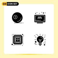 4 Creative Icons Modern Signs and Symbols of game website pool search computer Editable Vector Design Elements