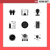 Modern Set of 9 Solid Glyphs and symbols such as gold laboratory moon flasks point Editable Vector Design Elements