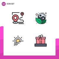 Set of 4 Vector Filledline Flat Colors on Grid for map brightness destination yang sun Editable Vector Design Elements