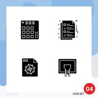 Group of 4 Solid Glyphs Signs and Symbols for audio page live document processing Editable Vector Design Elements